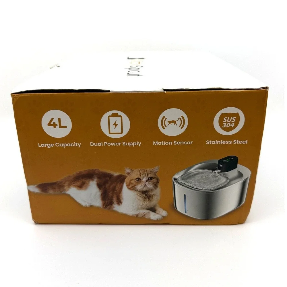 KittySpout Wireless Cat Water Fountain Stainless Steel 4L 135oz Silent Motion